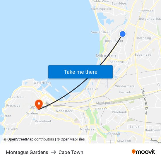 Montague Gardens to Cape Town map