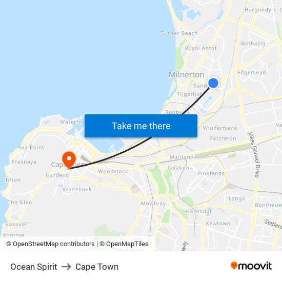 Ocean Spirit to Cape Town map