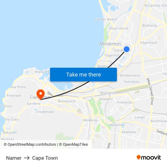 Namer to Cape Town map
