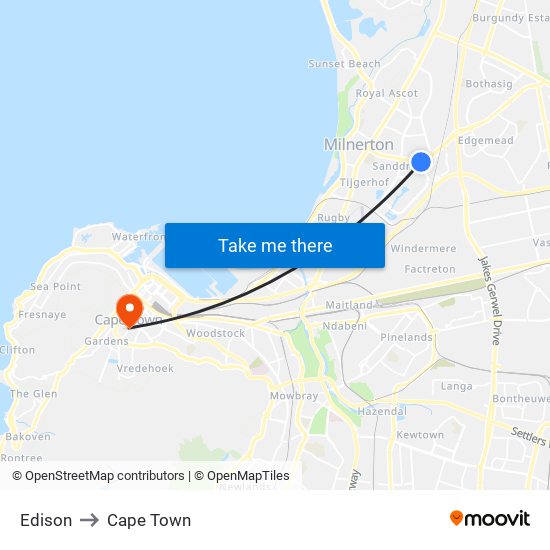 Edison to Cape Town map