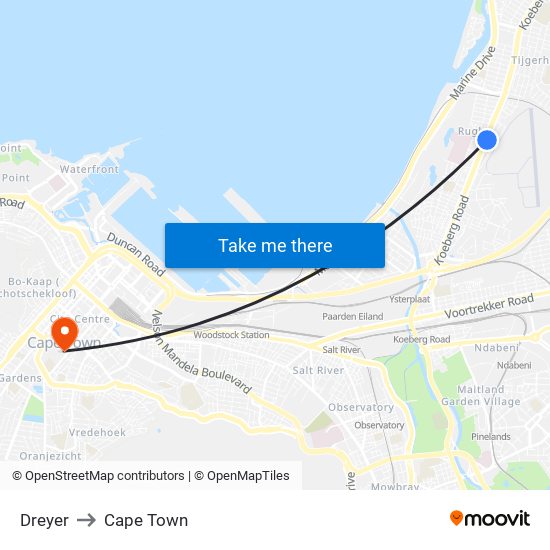 Dreyer to Cape Town map