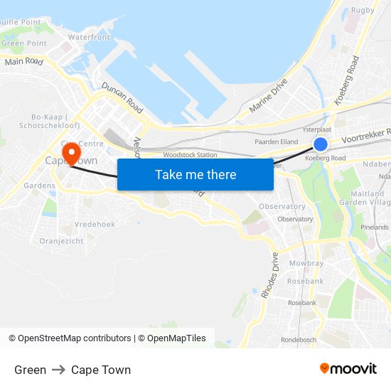 Green to Cape Town map