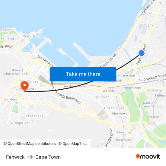 Fenwick to Cape Town map