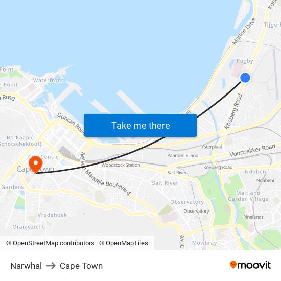 Narwhal to Cape Town map