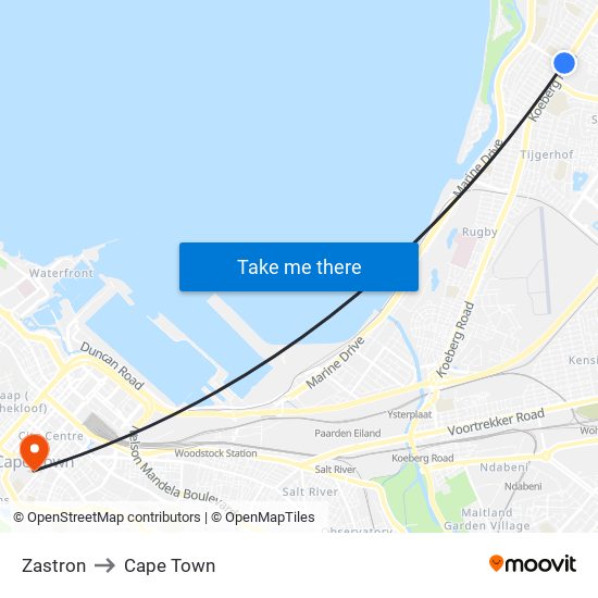 Zastron to Cape Town map