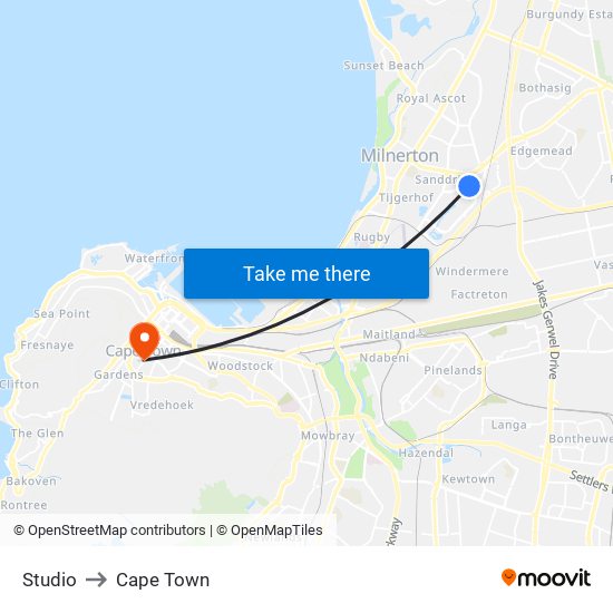 Studio to Cape Town map