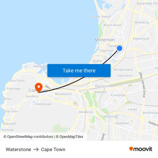 Waterstone to Cape Town map