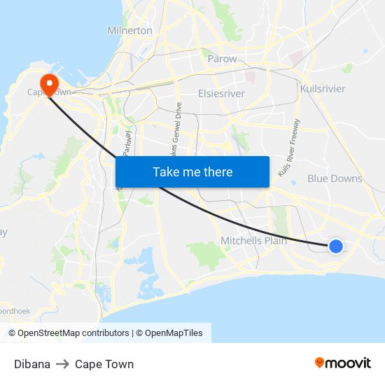 Dibana to Cape Town map