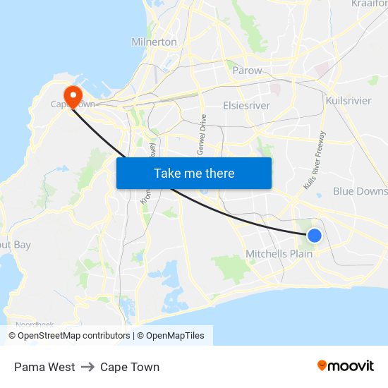 Pama West to Cape Town map