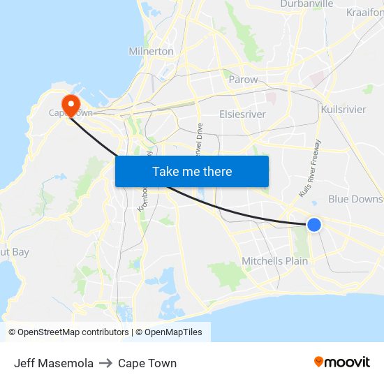 Jeff Masemola to Cape Town map