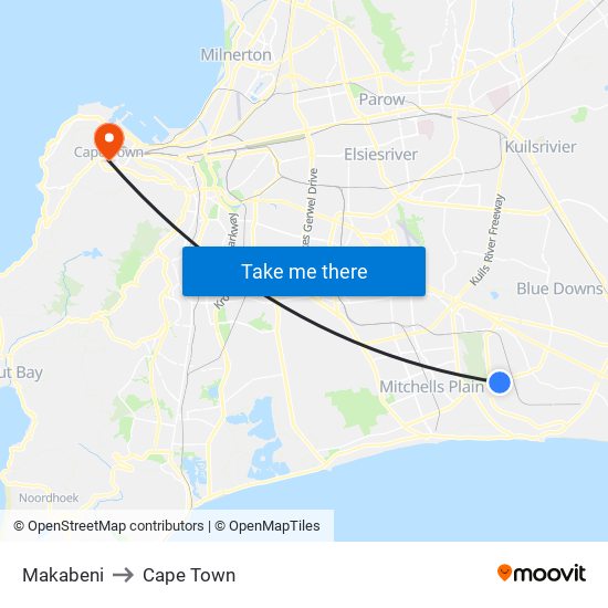 Makabeni to Cape Town map