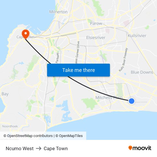 Ncumo West to Cape Town map
