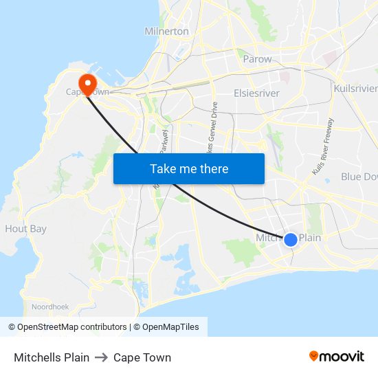 Mitchells Plain to Cape Town map