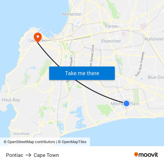 Pontiac to Cape Town map