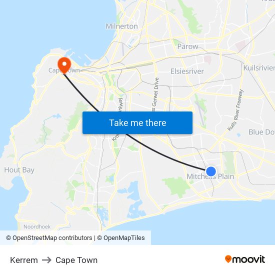 Kerrem to Cape Town map