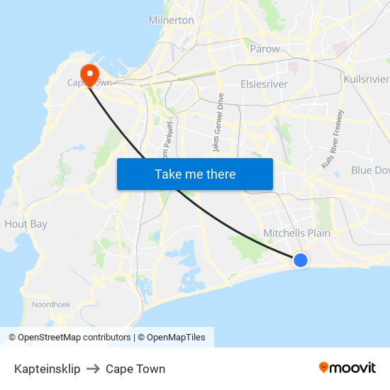 Kapteinsklip to Cape Town map