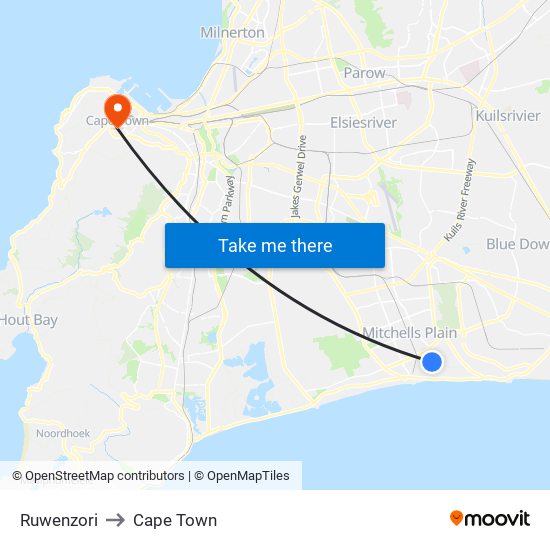 Ruwenzori to Cape Town map