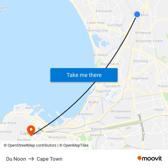 Du Noon to Cape Town map