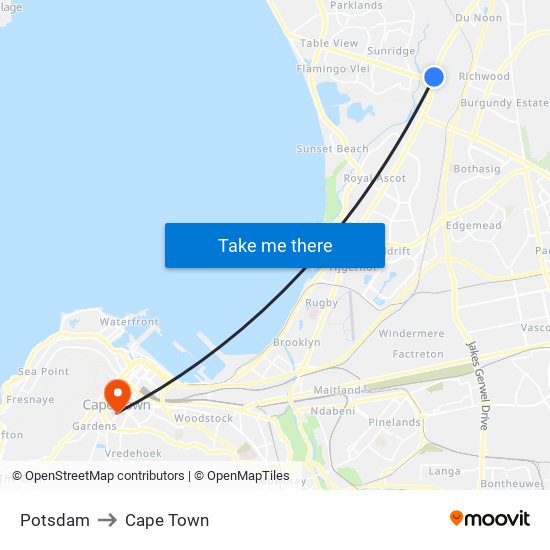 Potsdam to Cape Town map