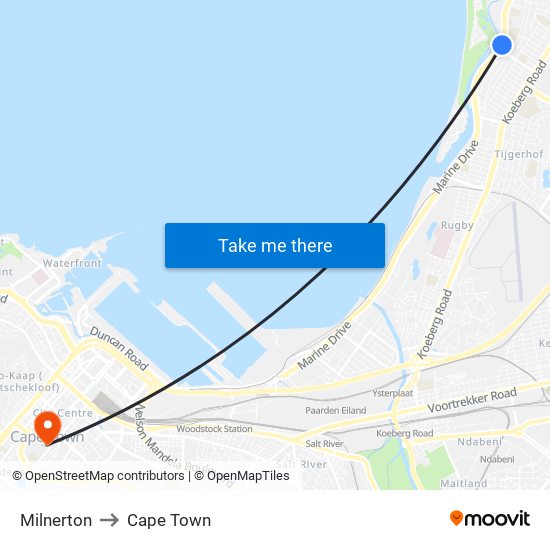 Milnerton to Cape Town map