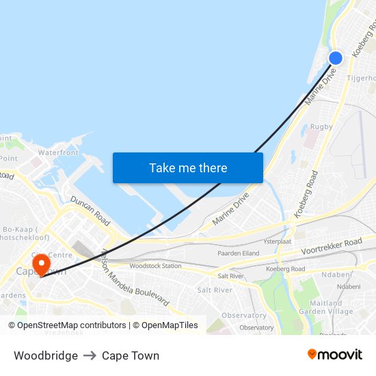 Woodbridge to Cape Town map