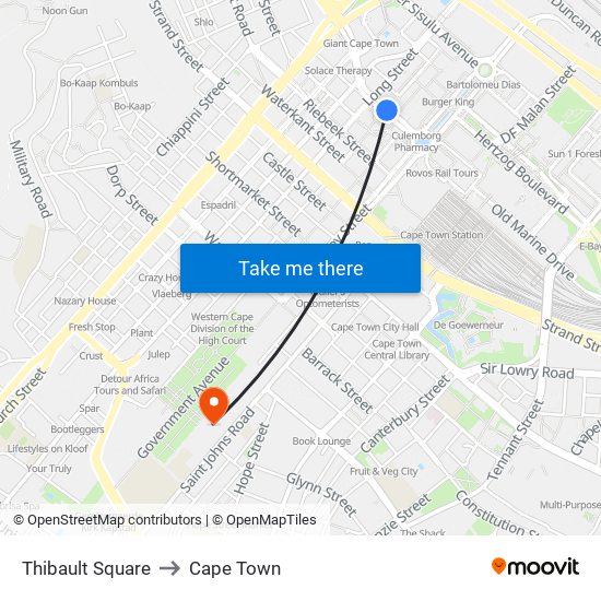 Thibault Square to Cape Town map