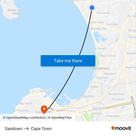 Sandown to Cape Town map