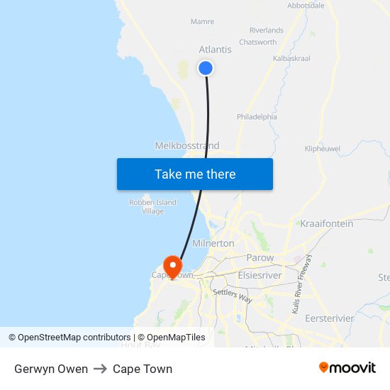 Gerwyn Owen to Cape Town map
