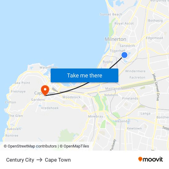 Century City to Cape Town map