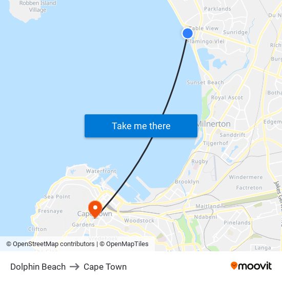 Dolphin Beach to Cape Town map