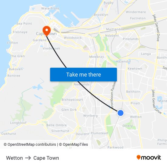 Wetton to Cape Town map