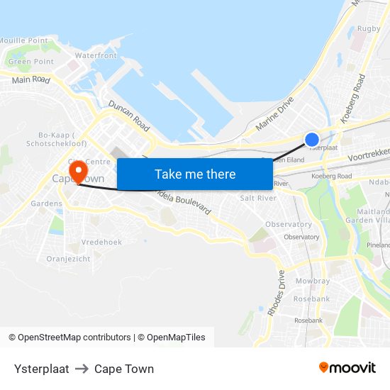 Ysterplaat to Cape Town map