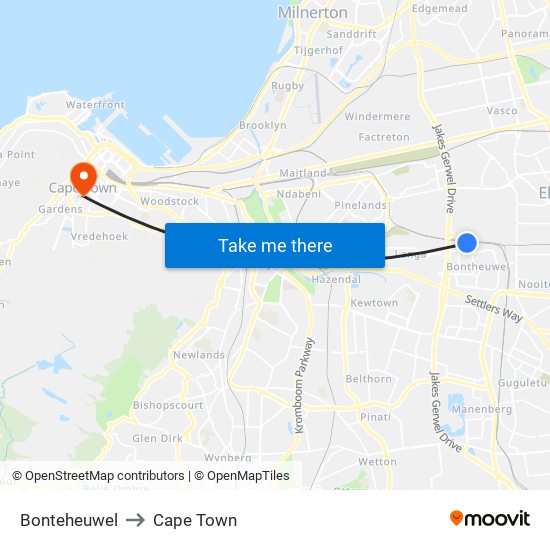 Bonteheuwel to Cape Town map