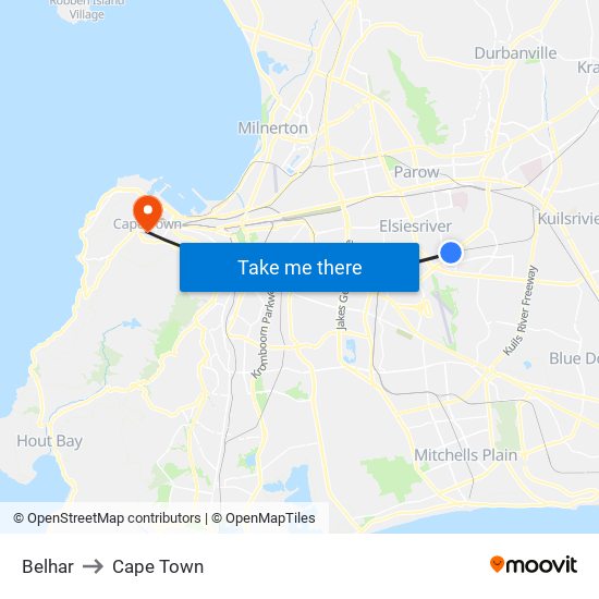 Belhar to Cape Town map