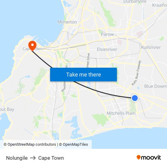Nolungile to Cape Town map