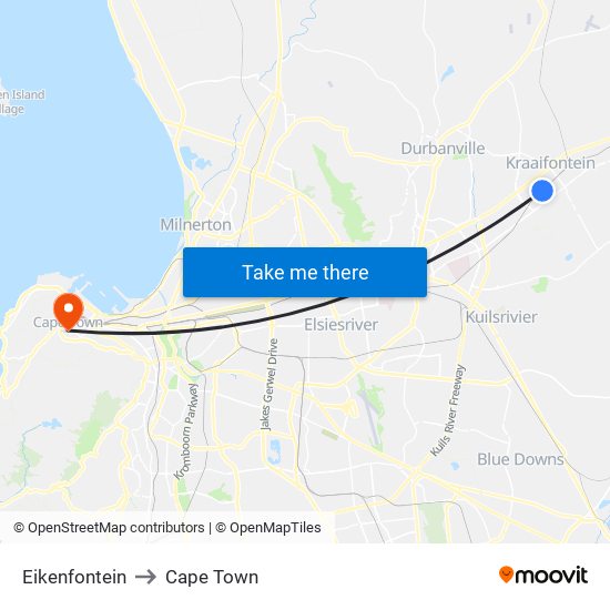 Eikenfontein to Cape Town map