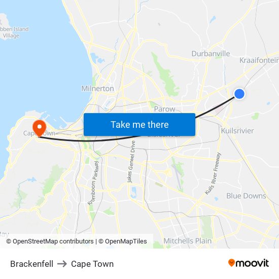 Brackenfell to Cape Town map