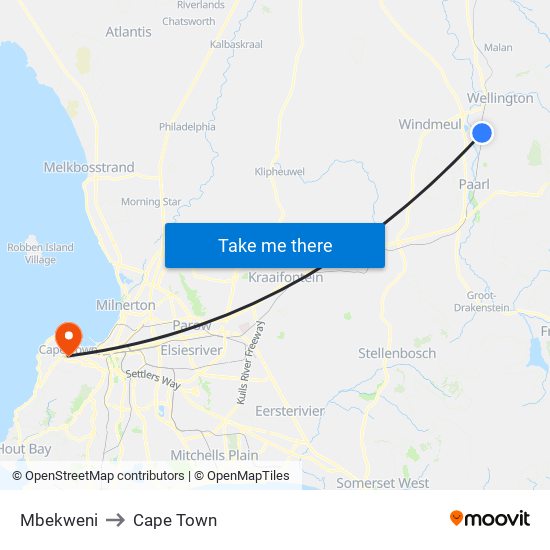 Mbekweni to Cape Town map