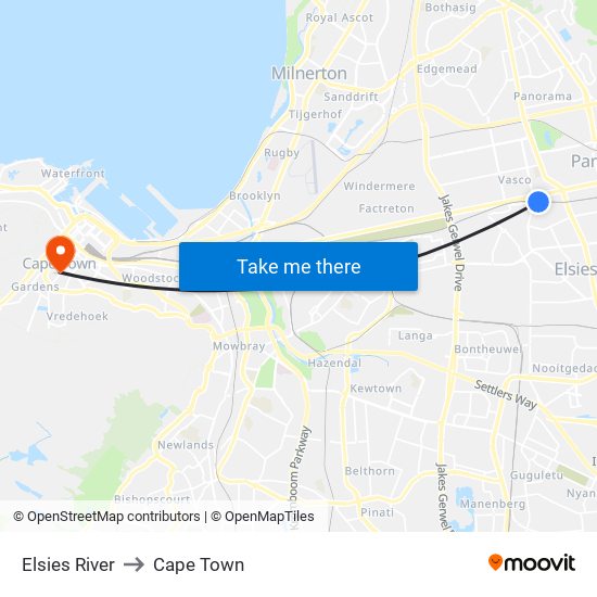 Elsies River to Cape Town map