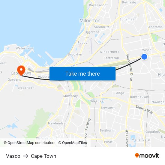 Vasco to Cape Town map