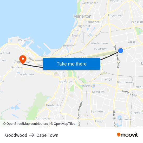 Goodwood to Cape Town map