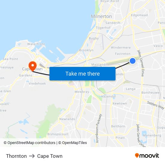 Thornton to Cape Town map
