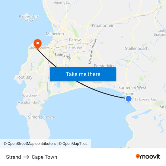 Strand to Cape Town map