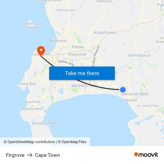 Firgrove to Cape Town map