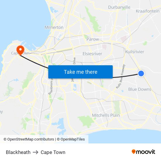 Blackheath to Cape Town map