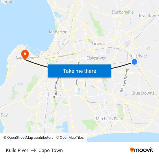 Kuils River to Cape Town map