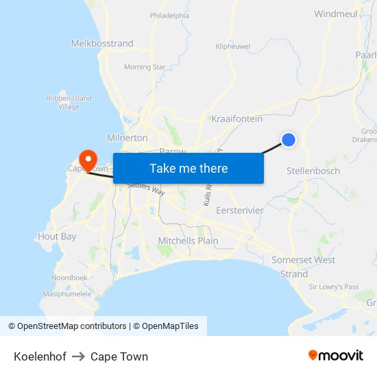 Koelenhof to Cape Town map