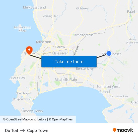 Du Toit to Cape Town map