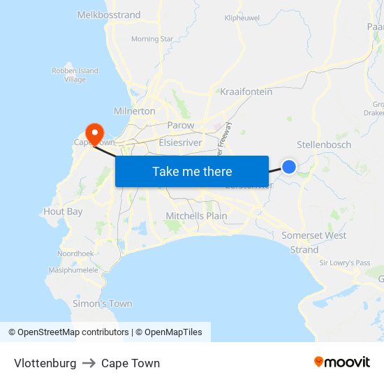 Vlottenburg to Cape Town map