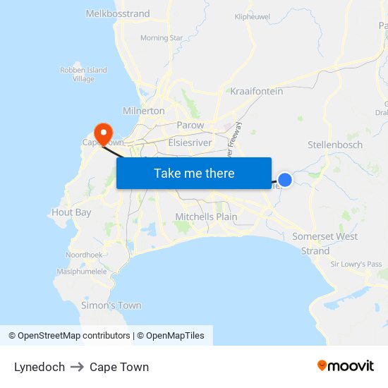 Lynedoch to Cape Town map
